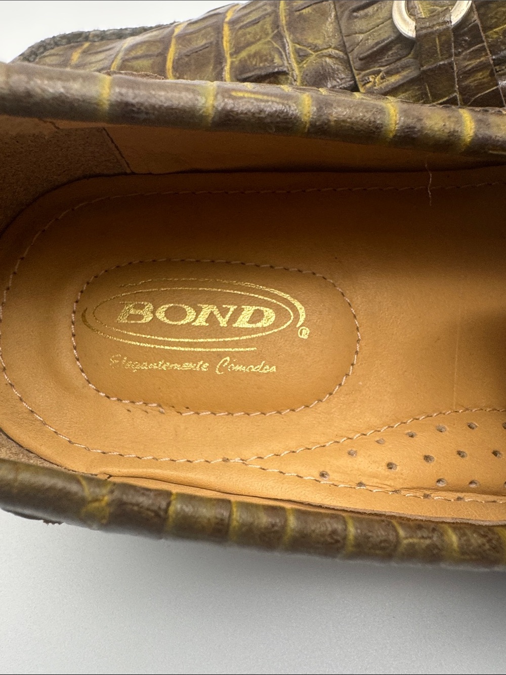 Bond Veari Luxury Croc Embossed Leather Loafers Men’s 8.5 Green - Picture 2 of 11